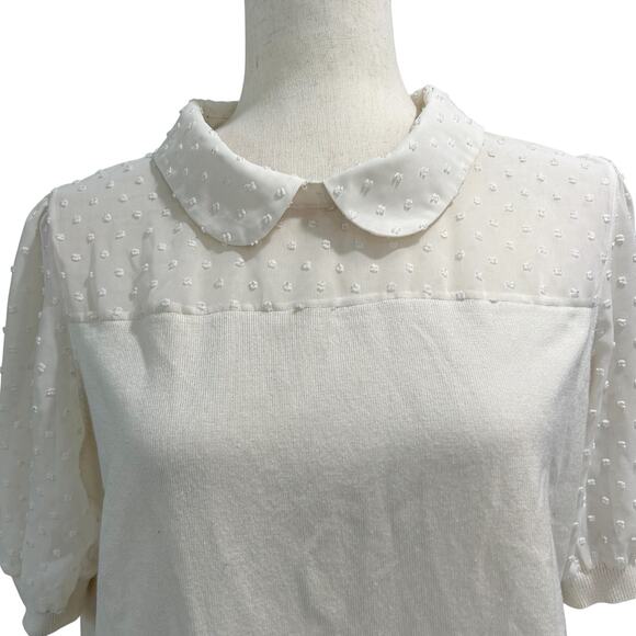 Adrianna‎ Papell XL Top with Sleeves Schoolboy Cream Dotted Sleeves Blouse (7) - Picture 9 of 12